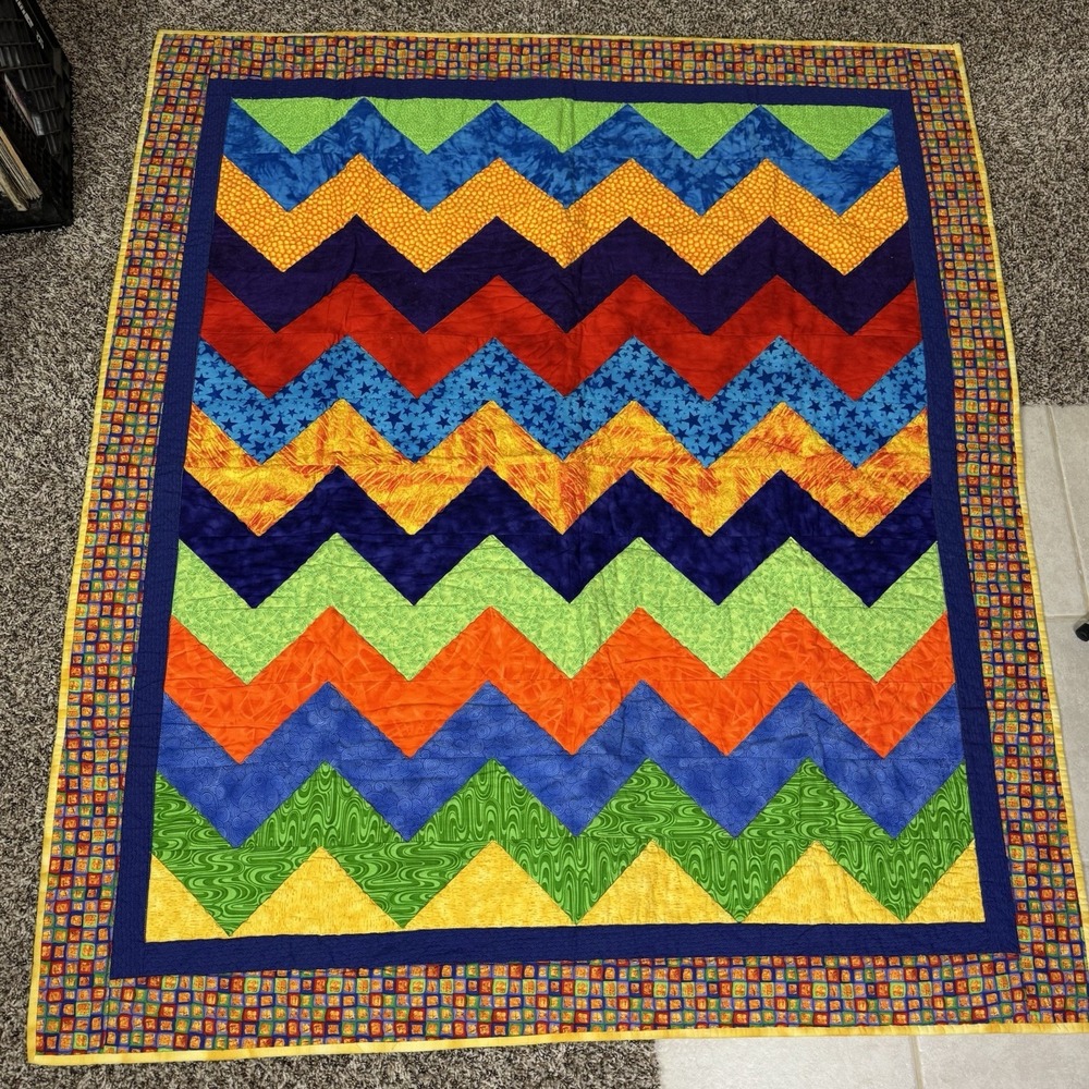 Handmade Baby Unisex Quilt 47" X 53" Colorful Nursery Toddler Child Heirloom
